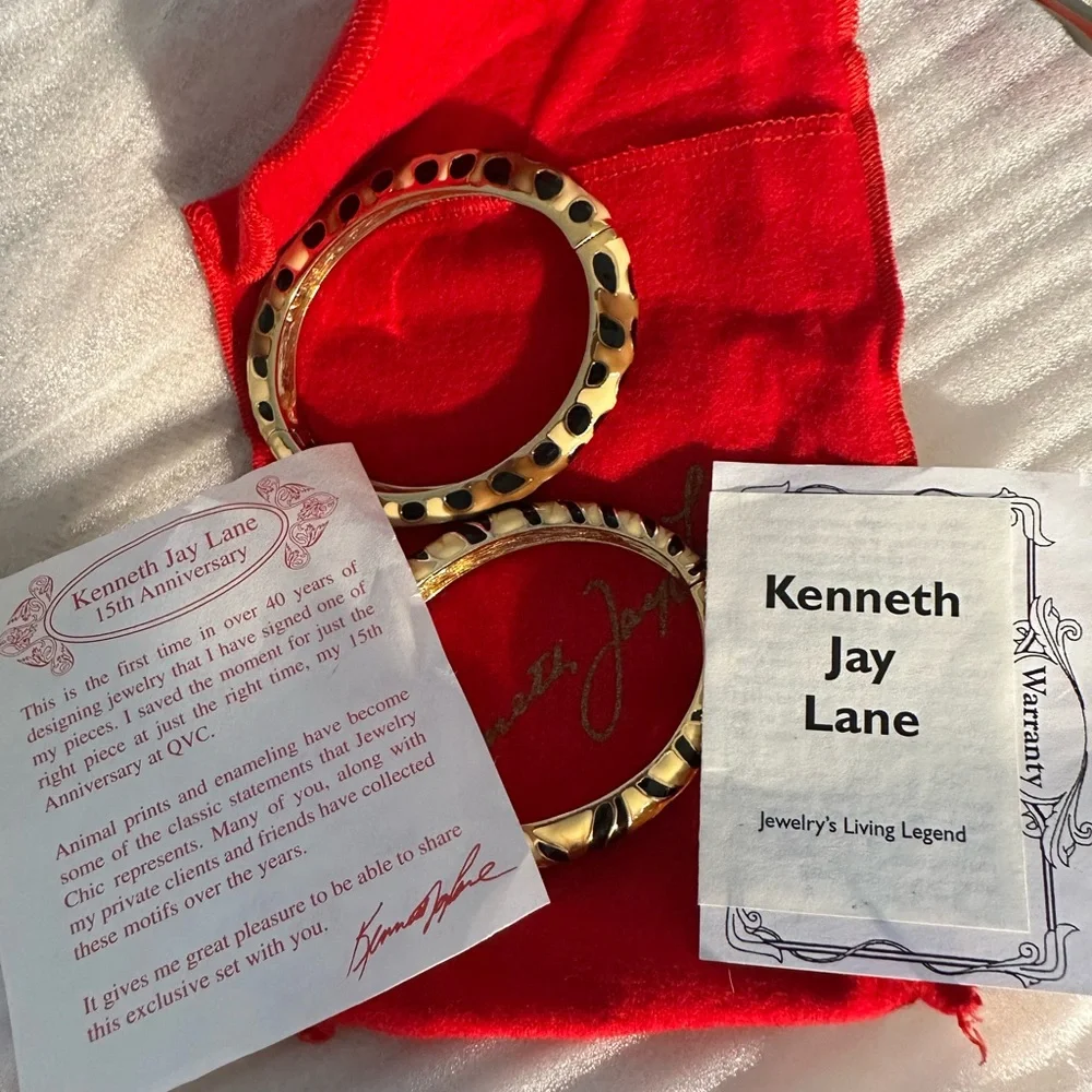 Kenneth Jay Lane Exotic Safari Enamel Tiger & Leopard  Bangle Bracelets 2006 - Picture 3 of 9
